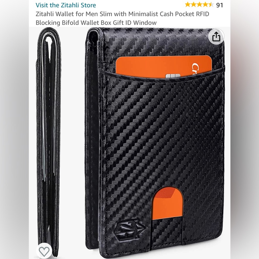 Zitahli Wallet for Men/Slim w/ Minimalist Cash Pocket RFID Blocking Bifold boxed
